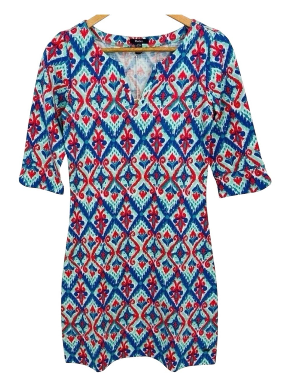 Hatley NWT Lucy mini dress cotton Sunset Ikat V neckline sleeveless blue 3/4 XS